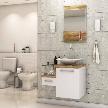 Imagem de Gabinete Para Banheiro C-cuba L34 E Espelheira Legno 631 Branco Chess C-carvalho