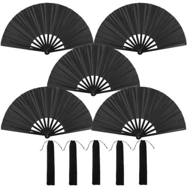 Imagem de 5 peças de leques grandes de palmas para dança de linha com bolsa de armazenamento, leques de mão dobráveis de Kung Fu chinês, ventilador de mão de botas no chão, ventilador de estourar para dançar