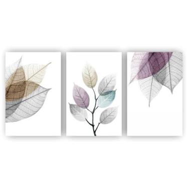 Imagem de Kit Placas Quadros Decorativos 3 Pçs 60X40 Floral Folhas Gal - X4adesi