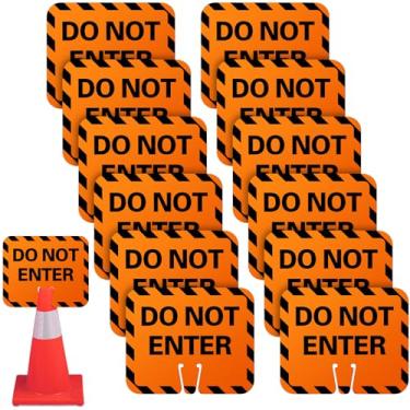 Imagem de Copkim 12 placas de sinalização cone de trânsito "DO NOT ENTER" Sinal de aviso Cone Top Road Signs, 12,6 x 10,4 polegadas, preto em laranja