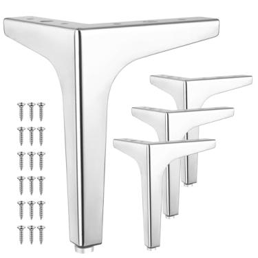 Imagem de Eumtenr 4 peças de pernas de móveis de metal de 17,8 cm, pernas de sofá de estilo moderno, pés triangulares cromados polidos de metal para armário de mesa, sofá, poltrona, cadeira DIY - com protetores