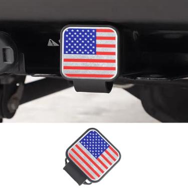 Imagem de Capa de engate de reboque com bandeira americana dos EUA para receptores de 5 cm - protege as capas de engate de reboque de poeira, água, lama e neve - Capas de engate definitivas para caminhões, jipe