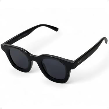 Imagem de Óculos De Sol Redondo Solon Preto Armação Brilhante Com Lente Escura Uv400 Unissex Classico Urban Moda Blogueira - Case Estojo De Oculos + Flanela + Limpa Lentes + Certificado De Garantia