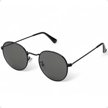 Imagem de Óculos De Sol Redondo Preto Masculino Feminino Classic Solon Armação Em Metal Com Lentes Polarizadas Proteção Uv400 + Case Rigida + Flanela + Limpa Lentes