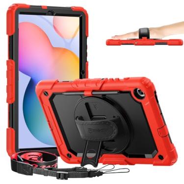 Imagem de Capa Timecity compatível com Samsung Galaxy Tab S6 Lite 10,4" 2020 (SM-P610/P615), com suporte de caneta integrado protetor de tela e suporte giratório de 360 graus e alça de mão e alça de ombro – Vermelho