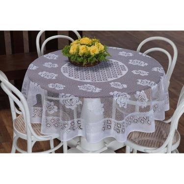 Imagem de Toalha De Mesa Redonda Branca 4 Pessoas Renda Desenhada
