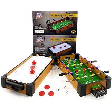 Imagem de Matty's Toy Stop Conjunto de mini jogos de hóquei de mesa de madeira deluxe de 40,6 cm (discos extra) e pebolim (futebol) (bolas extras) – pacote com 2