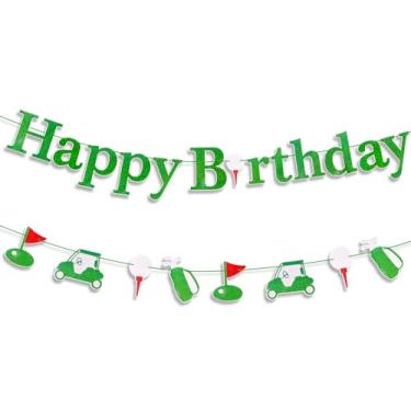 Imagem de MEMOVAN Faixa de feliz aniversário de golfe, faixa de aniversário com tema de golfe, guirlanda, tema esportivo, decorações de festa, decoração de festa de aposentadoria para golfista, par-t-time, chá