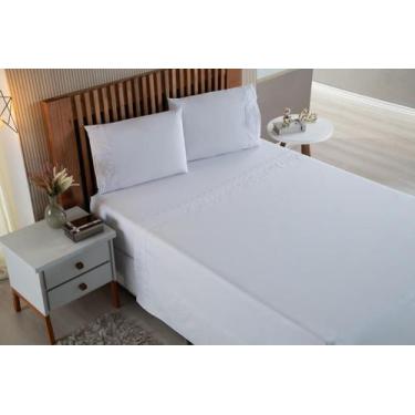 Imagem de Jogo de Cama Lençol Casal Super King 4 Peças Branco 200 Fios Bordado I