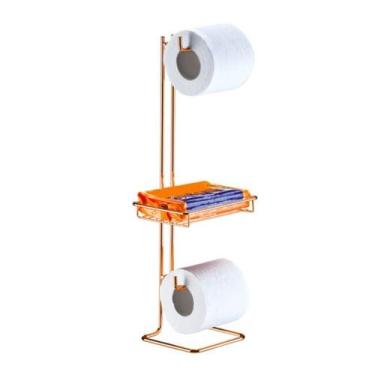 Imagem de Suporte Porta Rolo Papel Higiênico Objetos Duplo Chão Banheiro Rose Go