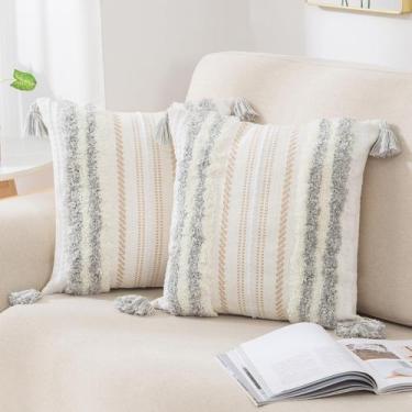 Imagem de Capas de almofada DecoruHome Boho 45x45cm, conjunto de 2, cinza claro