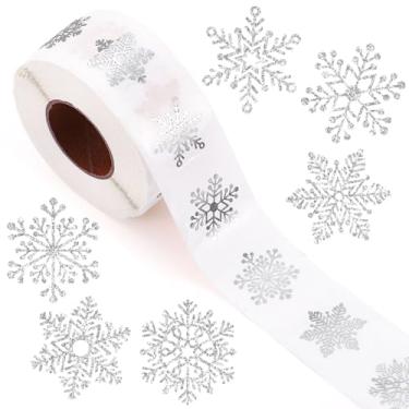 Imagem de AnyDesign 1000 pçs adesivos de Natal transparentes rolo laser prata floco de neve adesivos autoadesivos de etiqueta de Natal inverno para decoração de presente de cartão de convite de envelope de