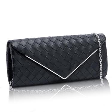 Imagem de Larcenciel Bolsa clutch feminina com envelope brilhante e corrente removível, Tecido preto, 25.5 cm x 5 cm x 11.5 cm