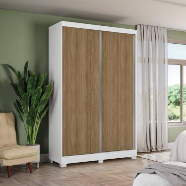 Imagem de Guarda-roupa Solteiro 2 Portas Dormitório Open Branco/Nogueira/Verde Oliva