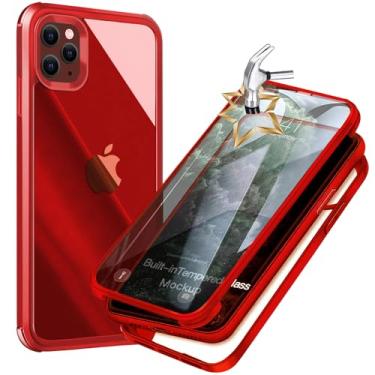 Imagem de UBUNU Capa para iPhone 13 Pro Max com protetor de tela de vidro temperado integrado, cobertura total 360 proteção traseira de vidro resistente transparente para iPhone 13 Pro Max capas para homens e mulheres de 6,7 polegadas - vermelha