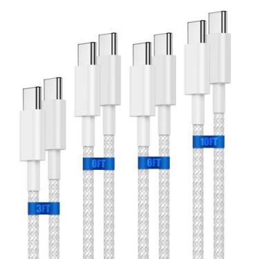 Imagem de Cabo USB C para USB C, carregamento rápido, pacote com 4 unidades de 6