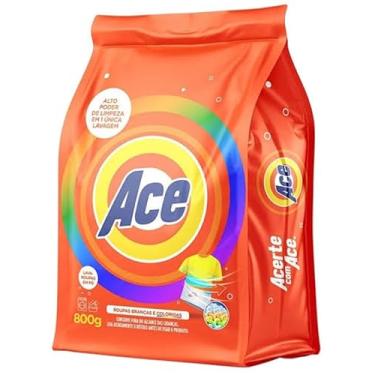 Imagem de Ace Sabão em pó Detergente em Pó para Roupas Brancas e Coloridas, Laranja, 800g