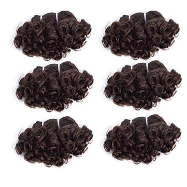 Imagem de Aiokrtse Cabelo virgem peruano curto saltitante cacheado cabelo humano trançado feixes 6 mechas 15 cm com 1 fecho pequeno 238 gramas cor marrom claro