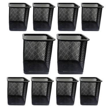 Imagem de Kit 10 Porta Canetas Lápis Escritorio Aramado Quadrado Preto - Casa Pa