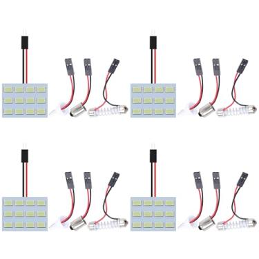 Imagem de QAUBEN Pacote com 4 lâmpadas LED Dome de painel azul gelo 5730 5630 12SMD para leitura de mapa automotivo com adaptadores T10/BA9S/Fesoon DC 12V