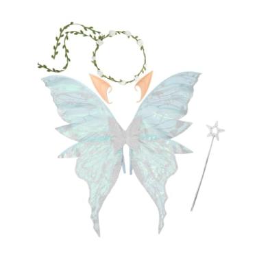 Imagem de Colaxi Asas de fada para adultos e crianças, decoração, lindas orelhas de elfo para cosplay, asas de anjo para festa, Azul Prateado