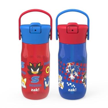 Imagem de Zak Designs Garrafa de água Harmony Sonic the Hedgehog para viagens ou em casa, o plástico reciclado de 510 g é à prova de vazamento quando fechado com tampa de canudo e alça de transporte, pacote com