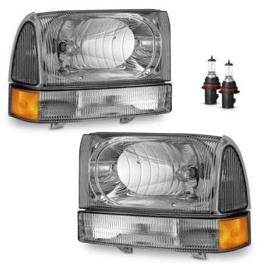 Imagem de KarSpareHub Faróis com lâmpadas para Ford Super Duty F250 F350 F450 F550 1999-2004, para Ford Excursion 2000-2004 com luz de canto de sinal de para-choque