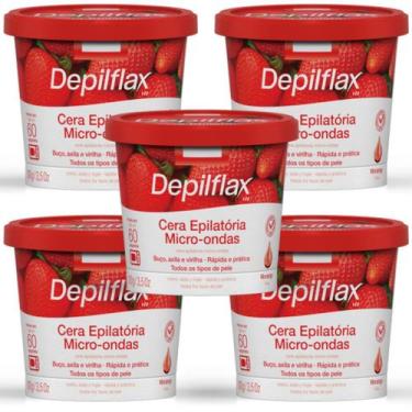 Imagem de Kit 5 Cera Depilatória Micro-Ondas Depilflax Morango 100g