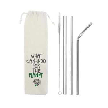 Imagem de Kit 5 em 1-3 Canudos de Inox + Escova + Ecobag