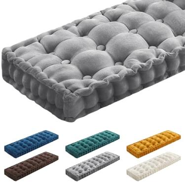 Imagem de Geelin Almofadas de banco de 122 x 45,7 cm para móveis internos Chenille veludo cinza claro botão tufado espesso almofada de assento com espuma de memória, almofada de sofá de janela para sala de