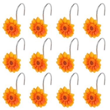 Imagem de 12un Girassóis Ganchos para Cortina Duche, Decorativos Laranja Girassóis Duche Ganchos Elegantes Anéis de Cortina com Flores para Casa Banho Quarto Bebé Berçário Decoração Artística