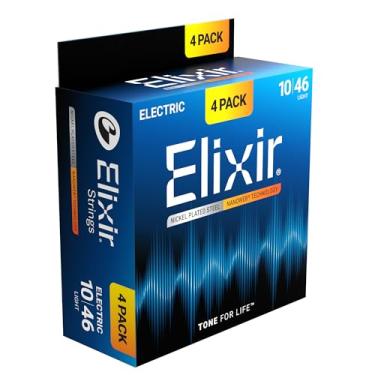 Imagem de Elixir Cordas de cordas para guitarra elétrica com tecnologia NANOWEB, leve (.010-.046) - Pacote com 4 exclusivos da Amazon