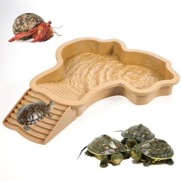 Imagem de Tigela de água grande para répteis com rampa, prato de alimentação antiderrapante espesso e piscina para tartaruga, cobra, lagartixa, dragões barbudos, acessórios de habitat de lagarto