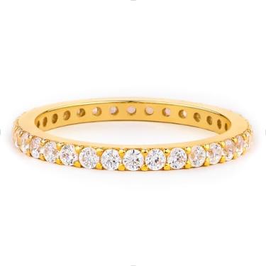 Imagem de STORYJEWELLERY Aliança banhada a ouro 18K para mulheres, anéis de casamento empilháveis para mulheres, anéis de casamento para viagens 2,25 mm 1,8 mm 1,4 mm, anel de noivado de zircônia cúbica banhado