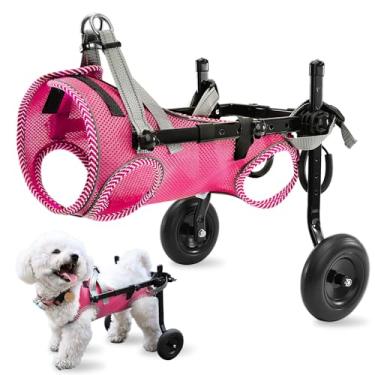 Imagem de Cadeira de rodas atualizada para cães para pernas traseiras, cadeira de rodas para cães pequenos com rodas, cadeira de rodas leve para suporte de perna ajuda idosos, feridos, paralisados, M e rosa