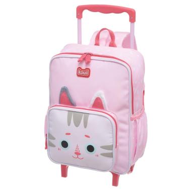 Imagem de Mochila Escolar Infantil Bolsa c Rodinhas Menina Gata