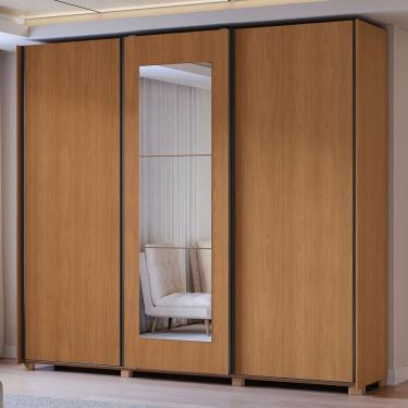 Imagem de Guarda-Roupa Casal Eloy 3 Portas 4 Gavetas com Espelho Canela - Kappesberg