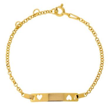 Imagem de Pulseira de Prata Infantil Coração Duplo Revestido com Ouro 18k - Conv