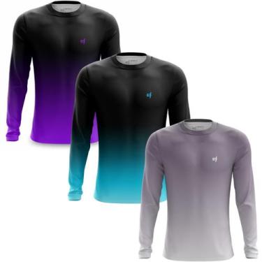 Imagem de Kit 3 Camisa Masculina Manga Longa Fitness Camiseta Estampada Proteção