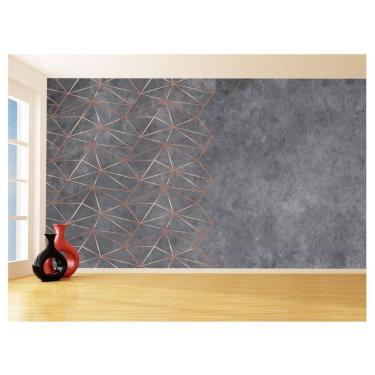 Imagem de Papel De Parede 3D Concreto Linhas Dourado Rose 3,5M Kkt207
