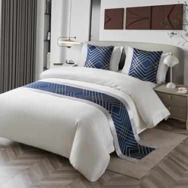 Imagem de Cachecol para cama de hotel, moderno, simples, colcha, decoração, algodão, linho, macio, proteção, quarto, cama, toalha de cama, cobertores, manta para solteiro, queen, tamanho king, azul, apenas 1