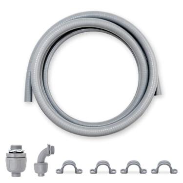 Imagem de Wocloer Kit de conduíte de fixação líquida de 1,9 cm, kit de conduíte elétrico não metálico flexível e conector, com 1 encaixe reto e 1 ângulo