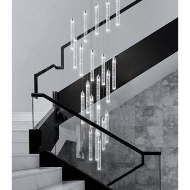 Imagem de Lustre moderno com 20 luzes LED reguláveis, luminária pendente de cristal embutida no teto para entrada e sala de estar, acabamento cromado, ideal para tetos altos
