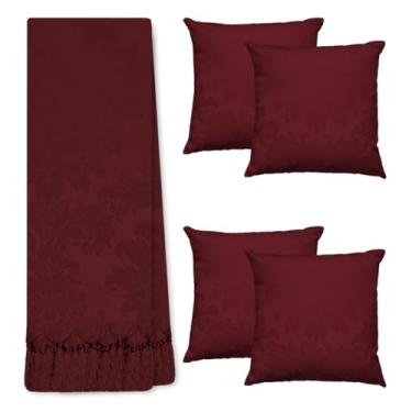 Imagem de Kit Manta Xale Para Sofá E Cama Cores Com 4 Capas de Almofada (1,40x1,80,119 VINHO BORDÔ)