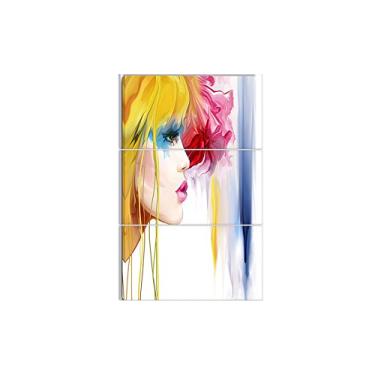 Imagem de Designart Girl with Colorful Hair-Portrait Arte de parede de metal contemporâneo-MT663-28x36 3 painéis