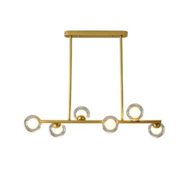 Imagem de Lustres de vidro de meados do século sobre a mesa, luminária pendente linear com abajur de globo de vidro branco leitoso para ilha de cozinha, sala de jantar, sala de estar (cor: dourado, ta