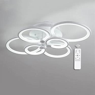 Imagem de Luminária de teto LED 89W, lustre de 8 anéis 3000-6000K regulável com controle remoto, luminária de teto moderna e criativa em acrílico para quarto, sala de estar, escritório e estudo, branc