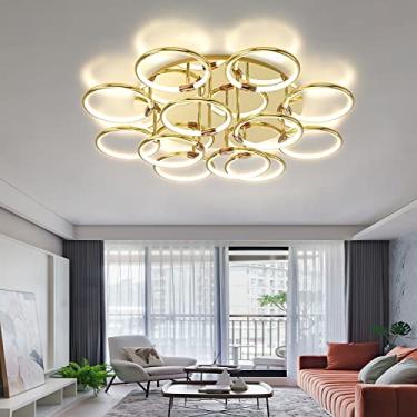 Imagem de Luminária de teto LED moderna regulável com controle remoto, design de anel dourado, lâmpada de sala de estar, iluminação de teto de alumínio e acrílico para sala de estar, quarto, cozinha,