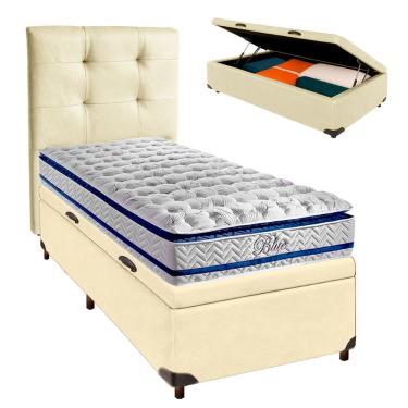 Imagem de Kit Cama Box Bau + Cabeceira + Colchão Solteiro Molas Ensacadas - Blue - Paropas