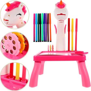 Imagem de Brinquedo Mesinha De Pintura Projetor Unicórnio Rosa Canetas Rosa